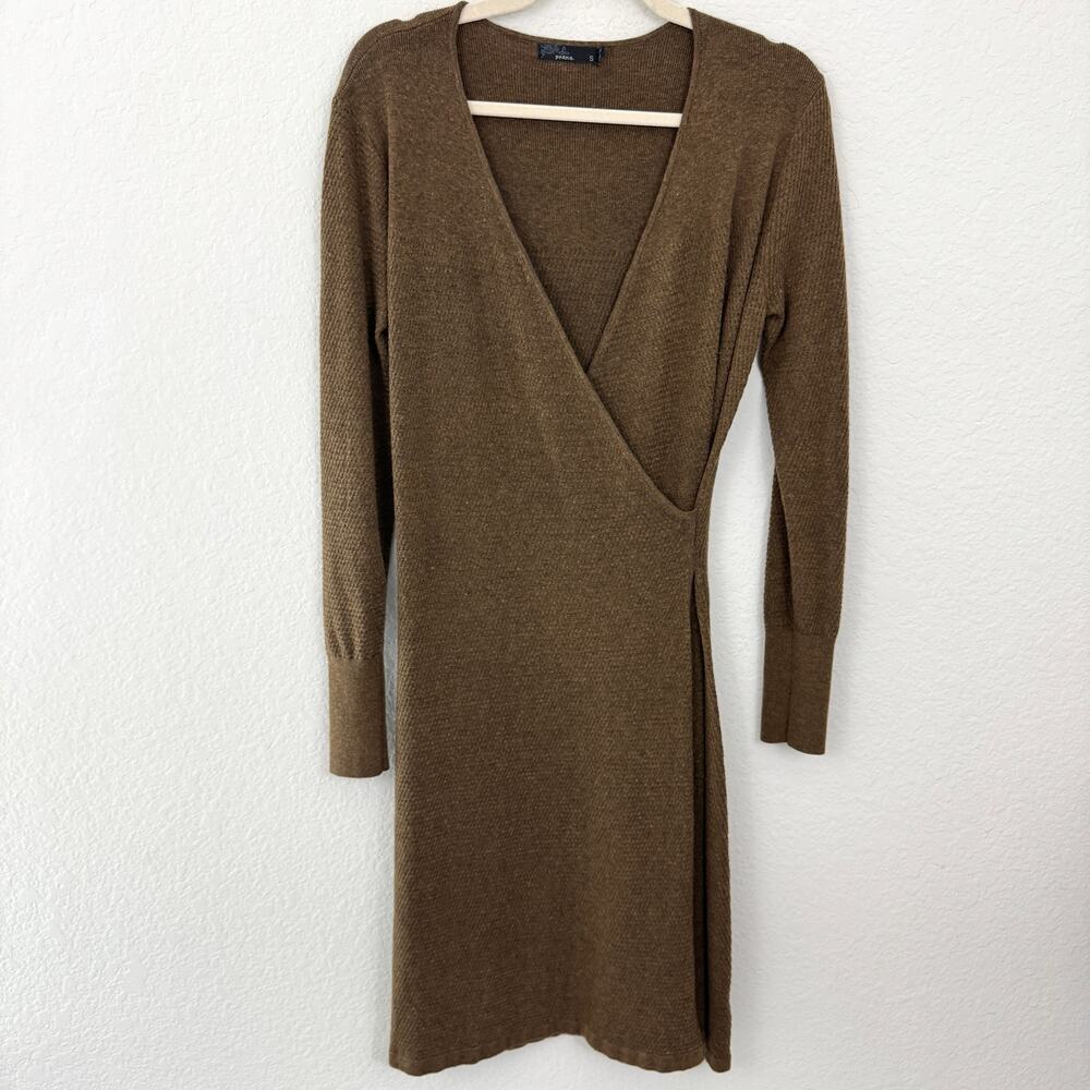 prAna Womens Surplice Midi Dress Size S Long Sleeve Neutral Wool Blend